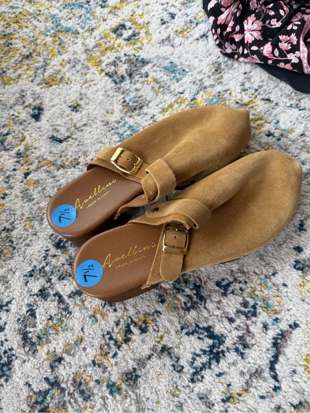 Avelini Tan Suede Buckle Clog Mule